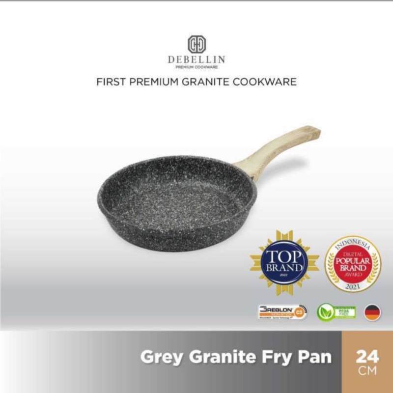 Debellin Premium Cookware Grey Fry Pan 24 cm -Penggorengan Granite Anti Lengket