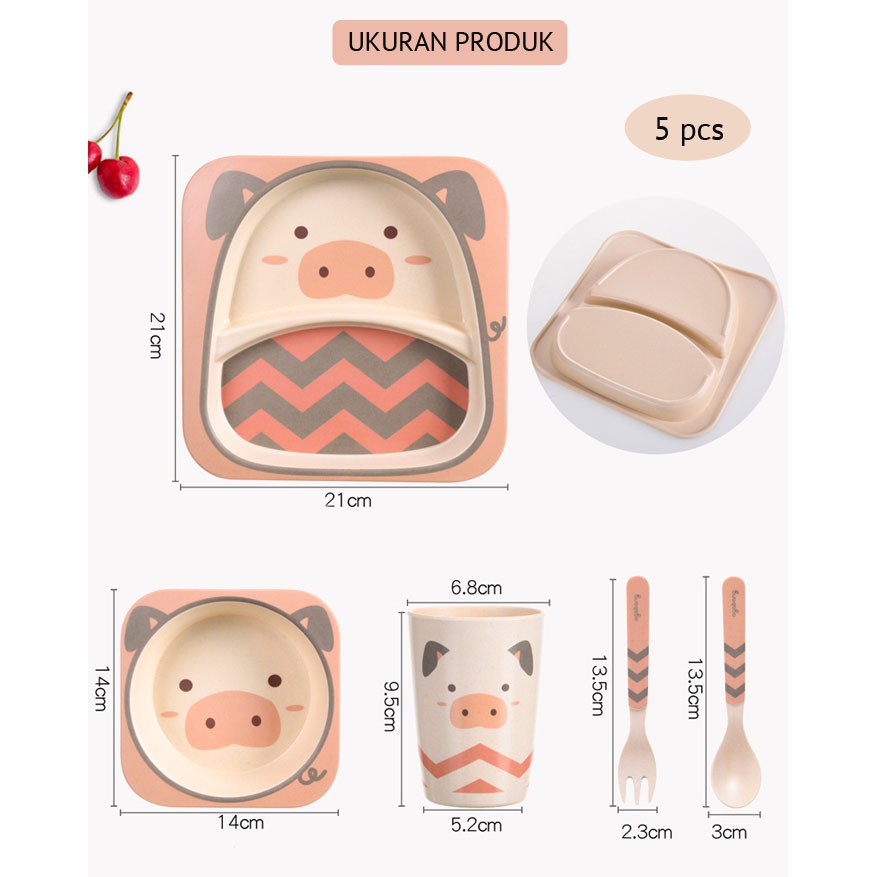 BM-090 Set Piring Anak 5 pcs Bahan Bamboo Fiber Premium