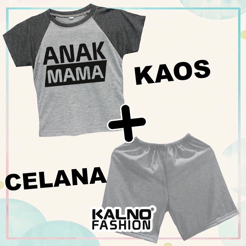 Baju + celana set Baju Anak kaos kombinasi Print Anak MAMA HITAM K31 dengan celana polos - Anak Anak Umur 1 - 7 Tahun Bahan Katun polyester