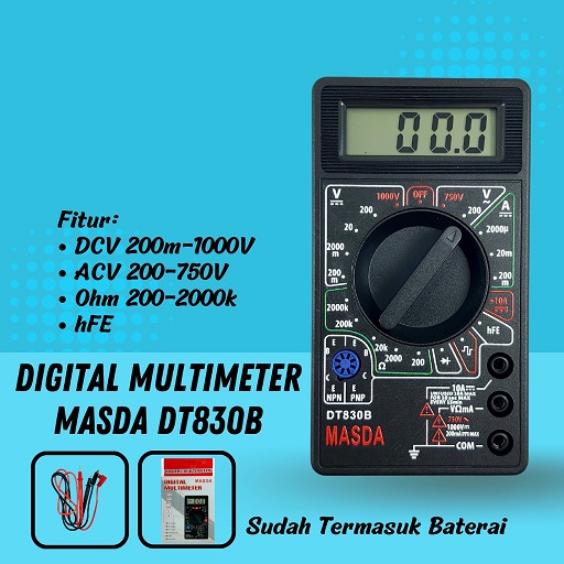 Multitester Digital Multimeter Avometer Test Tester Plus Kabel Merah Hitam Tes Tegangan Voltase Ohm type 830B Plus Baterai Siap PAkai Akurasi Tinggi