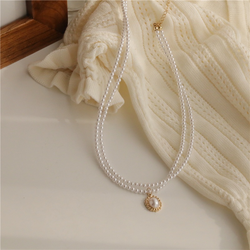 We Flower Baroque Double Layer Pearl Beaded Pendant Necklace for Women Girls