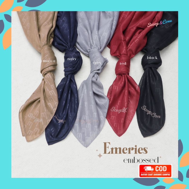 KERUDUNG HIJAB SCOOP&CONE BY MONEL EMERIES EMBOSSED TERBARU SEGIEMPAT