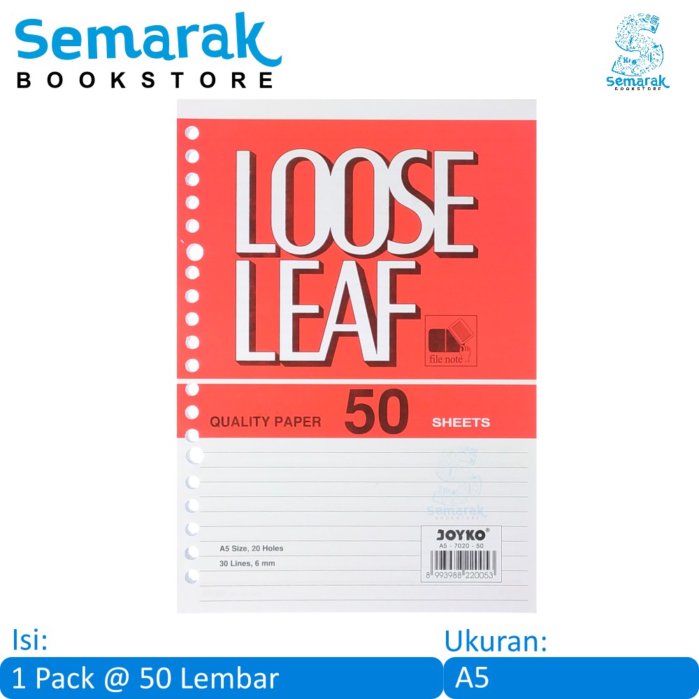 

Kertas Binder Joyko 7020 Loose Leaf A5 [1 Pack@ 50 Lembar]