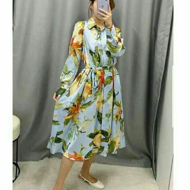 54100 Baju maxi dress wanita import baju maxi dress pesta santai pantai cewek import biru korea