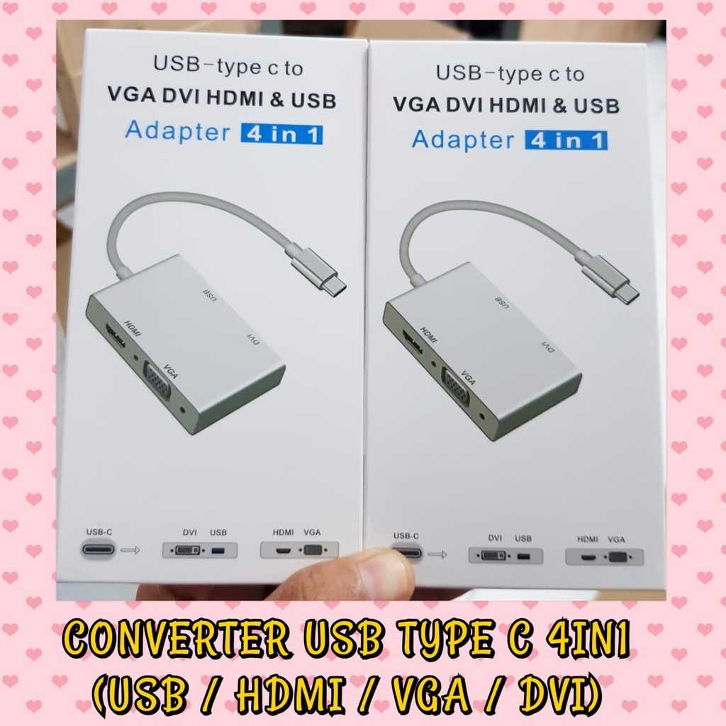 CONVERTER USB 3.1 TYPE C TO 4IN1 ( USB HDMI VGA DVI ) KONEKTOR KABEL TYPEC