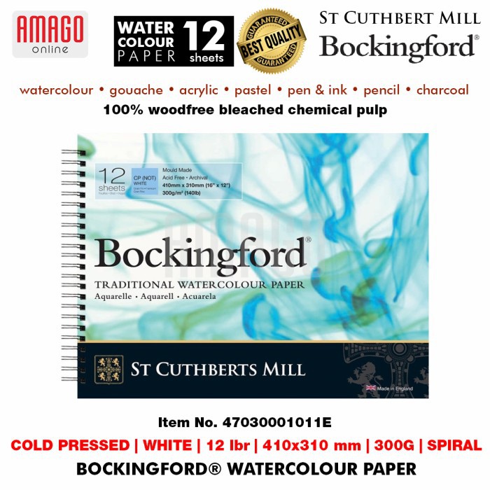 Bockingford Watercolour Paper Cold Pressed - Spiral - 12 lbr - 410x310mm - 300g