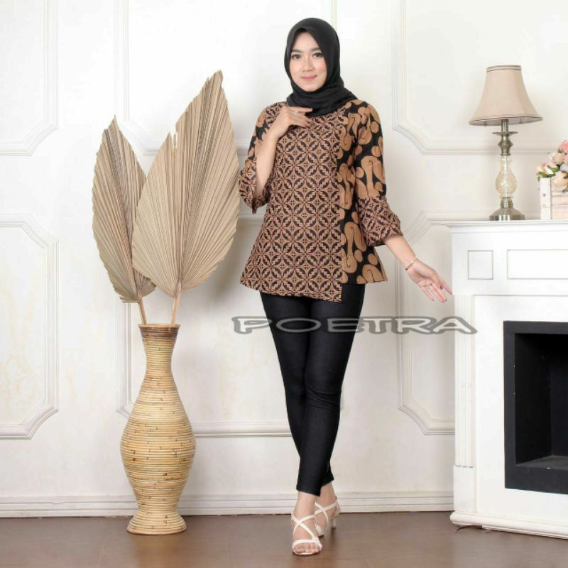 tey-17 Batik wanita ASJ SA HRB026 Kenongo Kemeja Tosca Pendek-Mrk 3