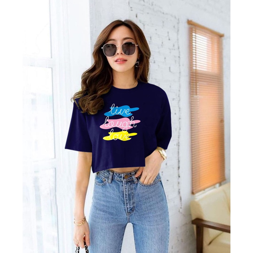 Flava_store - Crop Top Kaos Live Lough Love Murah Wanita