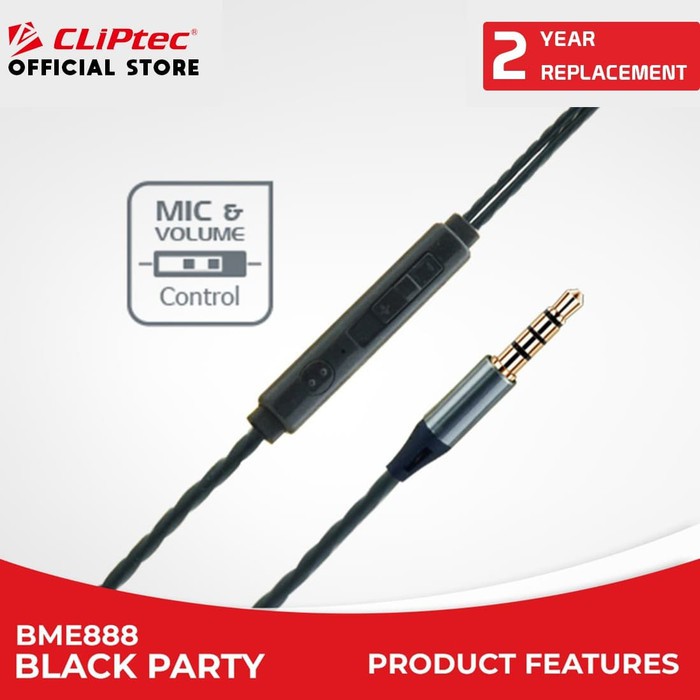 CLIPtec BME888 - Black Party Earphone Bass with Microphone