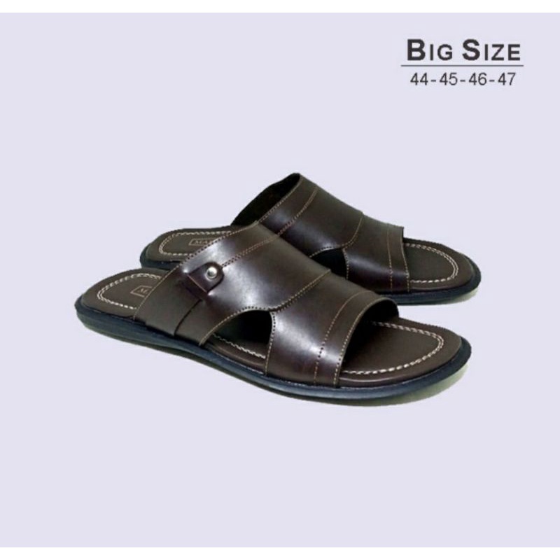 Original, Sandal Slop Kulit Pria Big Size 44-45-46-47 Slop Cowok Bapak2 Kasual Clasik / Slide JUMBO Turis Luar negri Terlaris Cream, 44