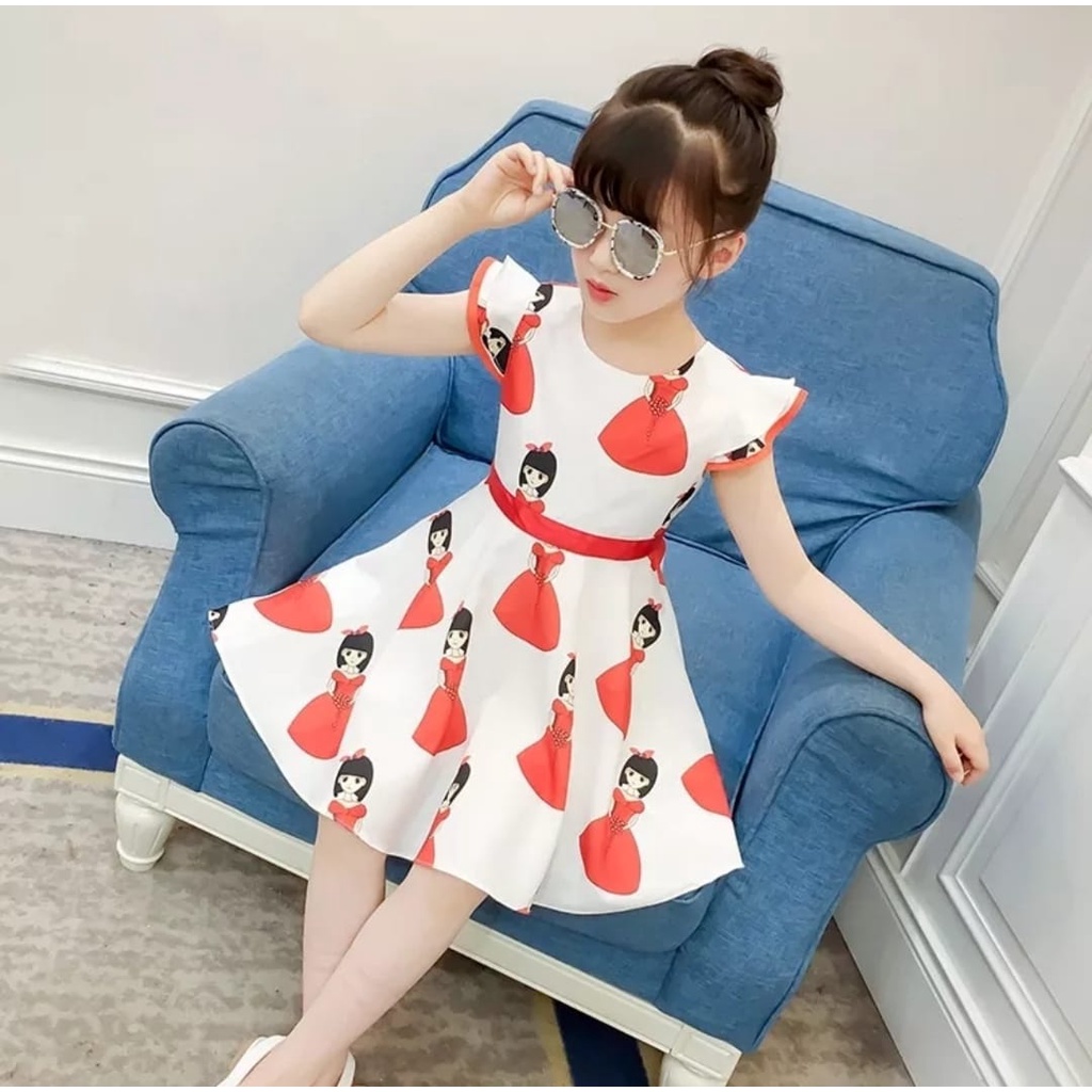 QFS - DRESS KIDS LITTLE GIRL / MERAH / BIRU / MOTIF ANAK / TERBARU / TERPOPULER / BEST