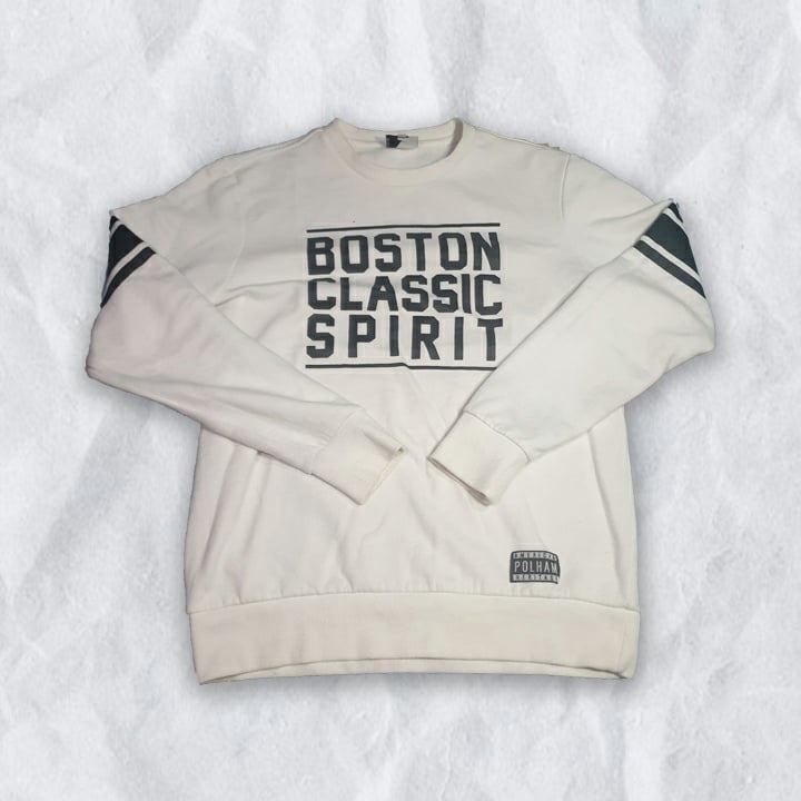 Crewneck Polham Motif Simpel Putih Premium Quality Pria/Wanita