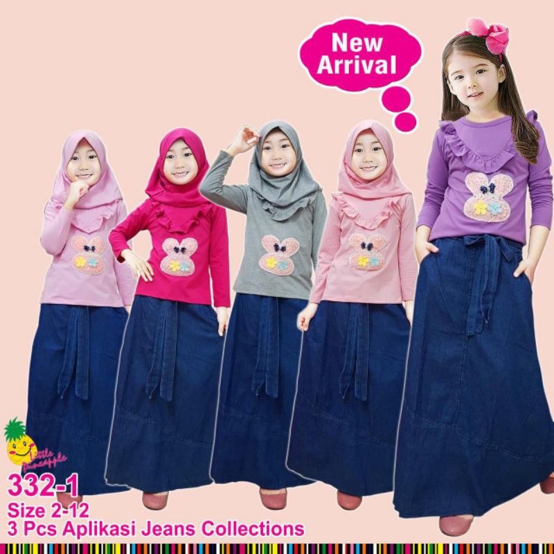 [Ankho_Shop] Little Pinneapple Setelan Kaos Dan Rok Jeans Anak LP 332-1