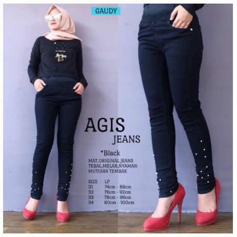 Jegging mutiara !!! AGIS jeans legging aplikasi mutiara (BLK)