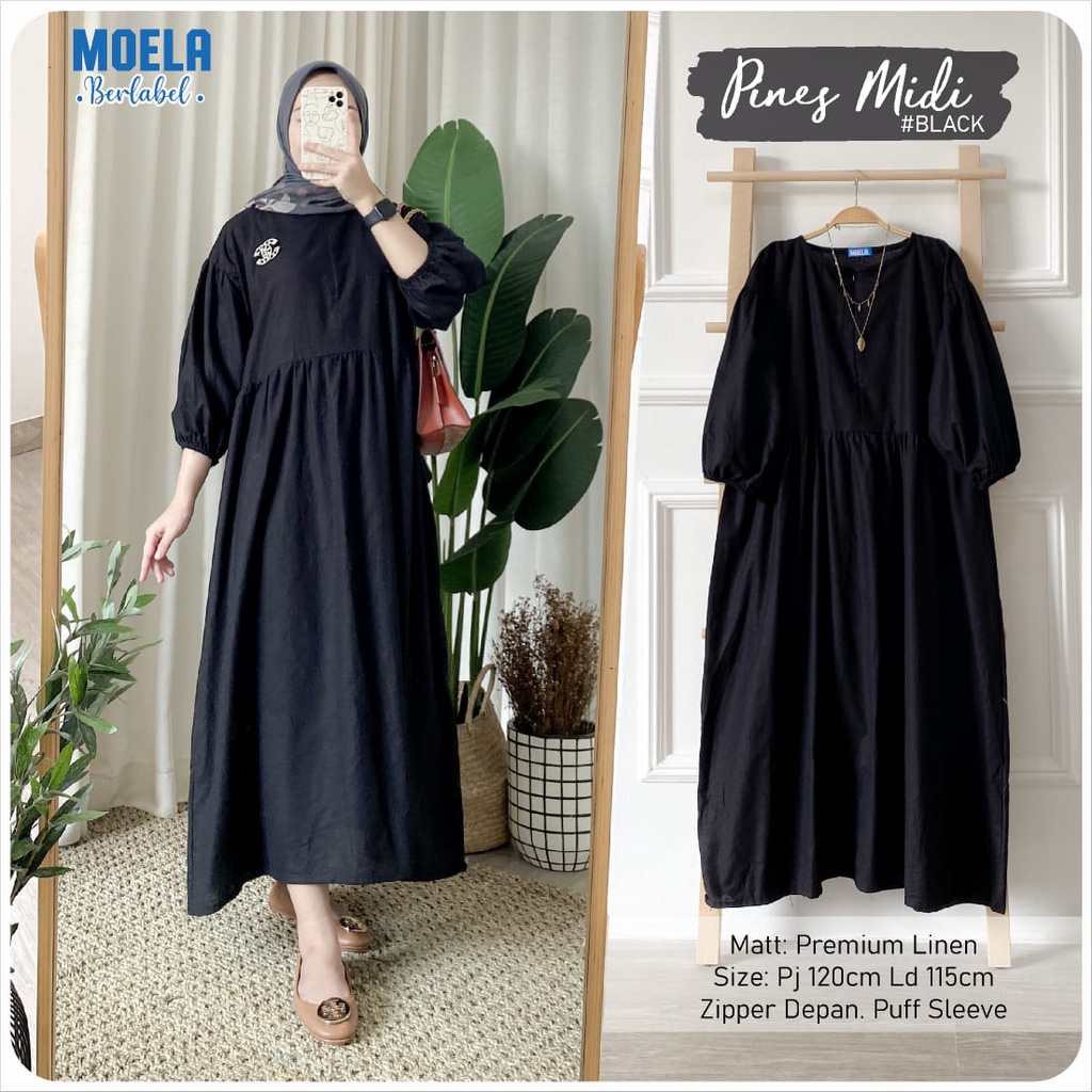 midi polos ld 115cm PINES dress by ORI MOELA premium linen gamis dewasa MUSLIM ootd kekinian ld 120 