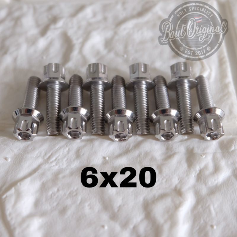 baut probolt gs1 6x20 mm stainless new model drat 10 panjang 2cm ukuran 10 silver gear 2 kunci belimbing heng