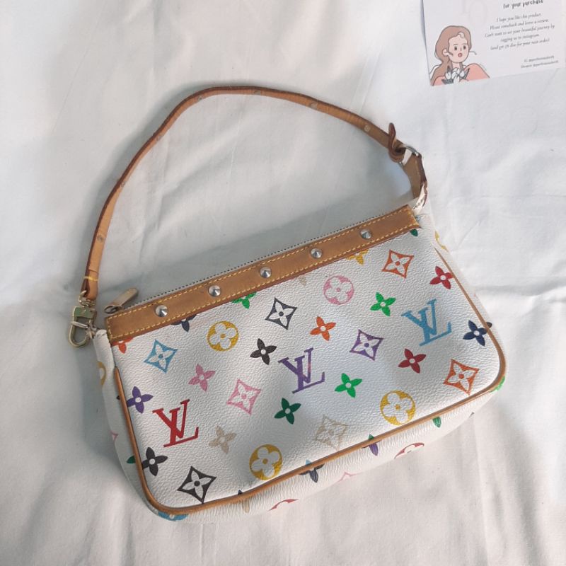 Louis Vuitton LV pochette multicolor white / black shoulder bag preloved thrift