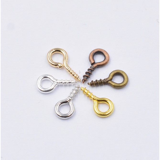 200Pcs / Lot Eyepins Sekrup Kait Berulir Ukuran 4x8mm / 5x10mm Untuk Membuat Perhiasan