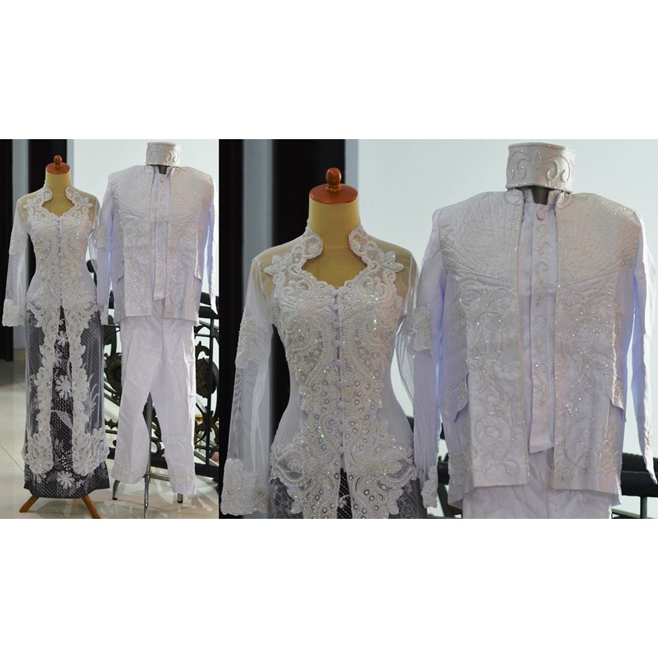 Kebaya Pengantin modern akad nikah putih resepsi beskap muslim stelan