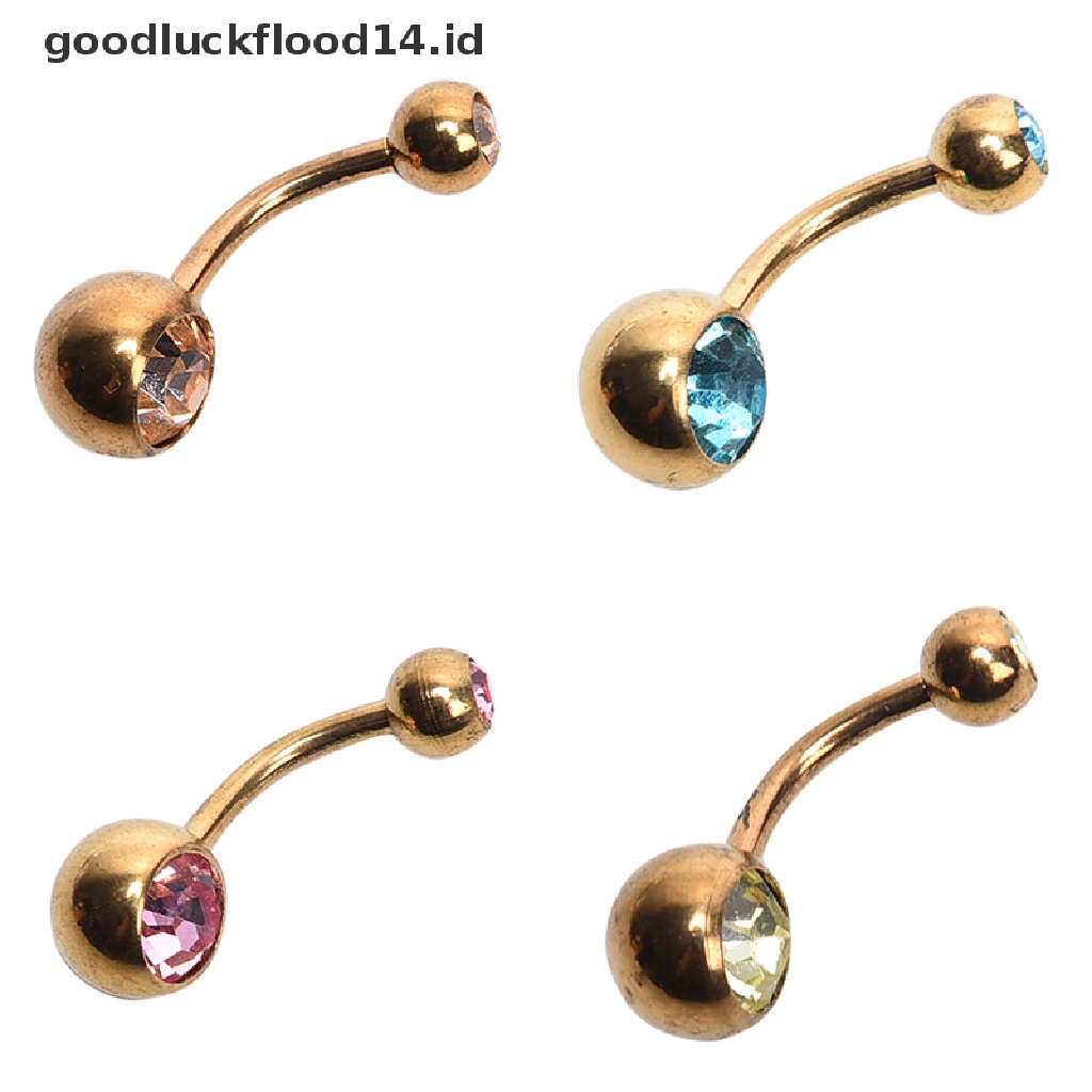 [OOID] Gold Black Titanium Rhinestone Barbell Navel Belly Button Bar Ring Body Piercing ID