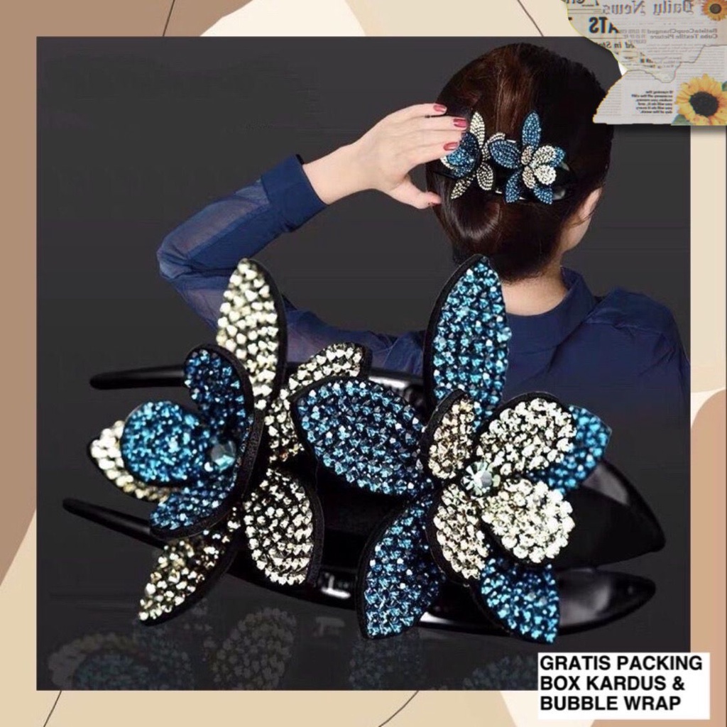 VS GG - Jepitan bunga jepit rambut dewasa pesta crystal sanggul manik modern aksesoris hiasan fashion rambut CLIP GEMMA IMPORT
