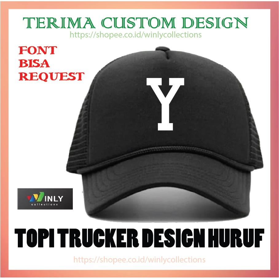 TOPI PRIA WANITA TOPI TRUCKER JARING CETAK INISIAL HURUF Y - CUSTOM