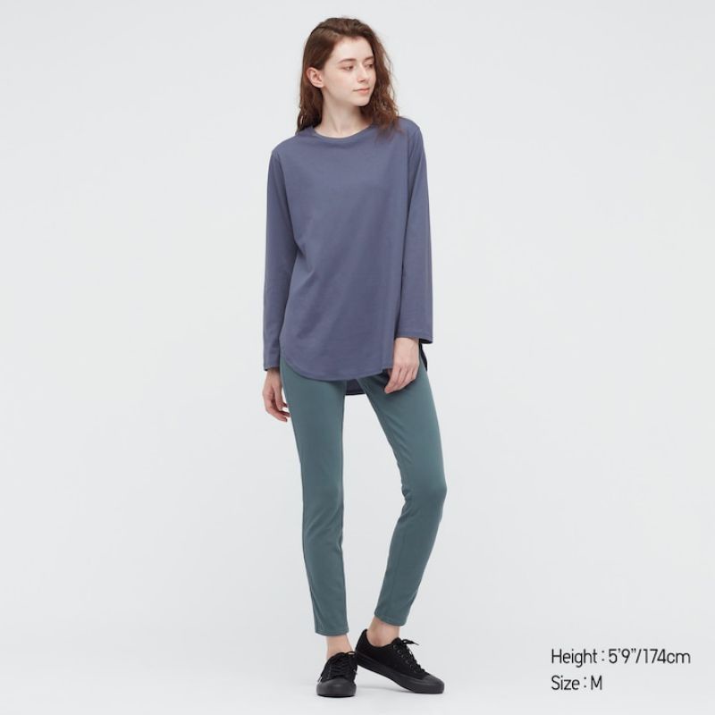 UNIQLO [ORI] T-Shirt Wanita Shirttail Hem Katun Lembut Panjang