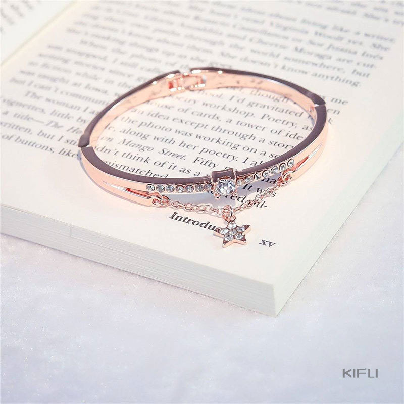 (KIFIL)Model Ledakan Panas Wanita Liar Pelajar Wanita Gelang Emas Berlian Bertatahkan Logam Gelang dengan Bintang Berujung Lima