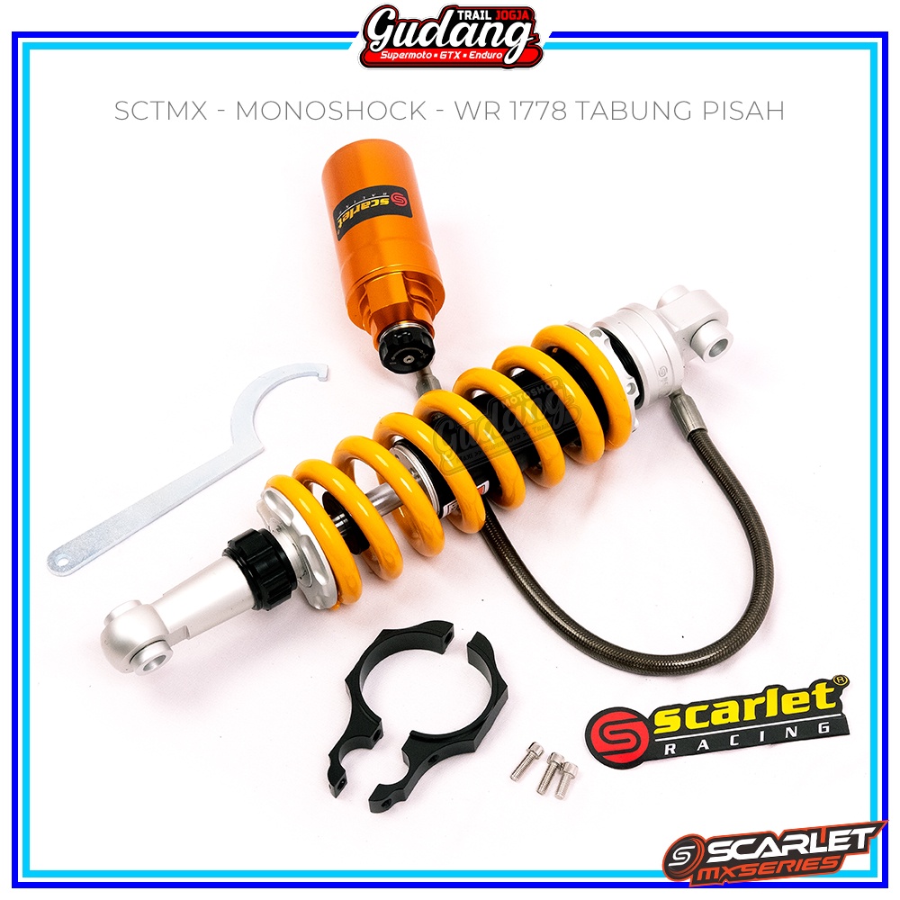 Shock Belakang Monoshock Scarlet KLX 1768 CRF 150L 1758 WR 155 1778 Double Adjuster Tabung Pisah