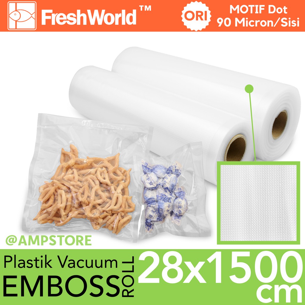 Fresh World 28cm x 1500cm Plastik Vacum Embos Vacuum Sealer Roll 15Meter