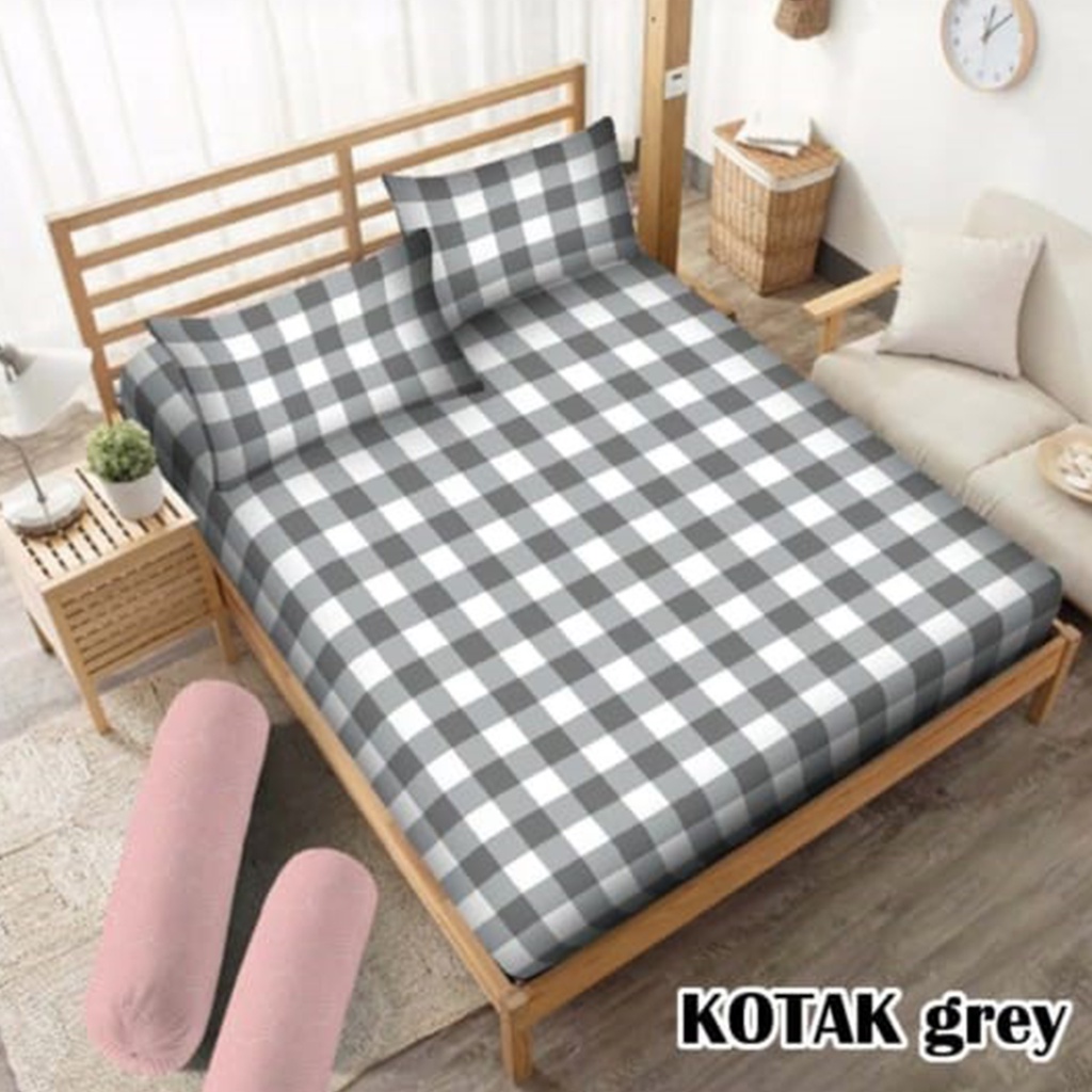 Sprei Aesthetic Motif Kotak-Kotak Ala Korea Set Sarung Bantal Guling Ukuran 180x200x20 Dekorasi Perl