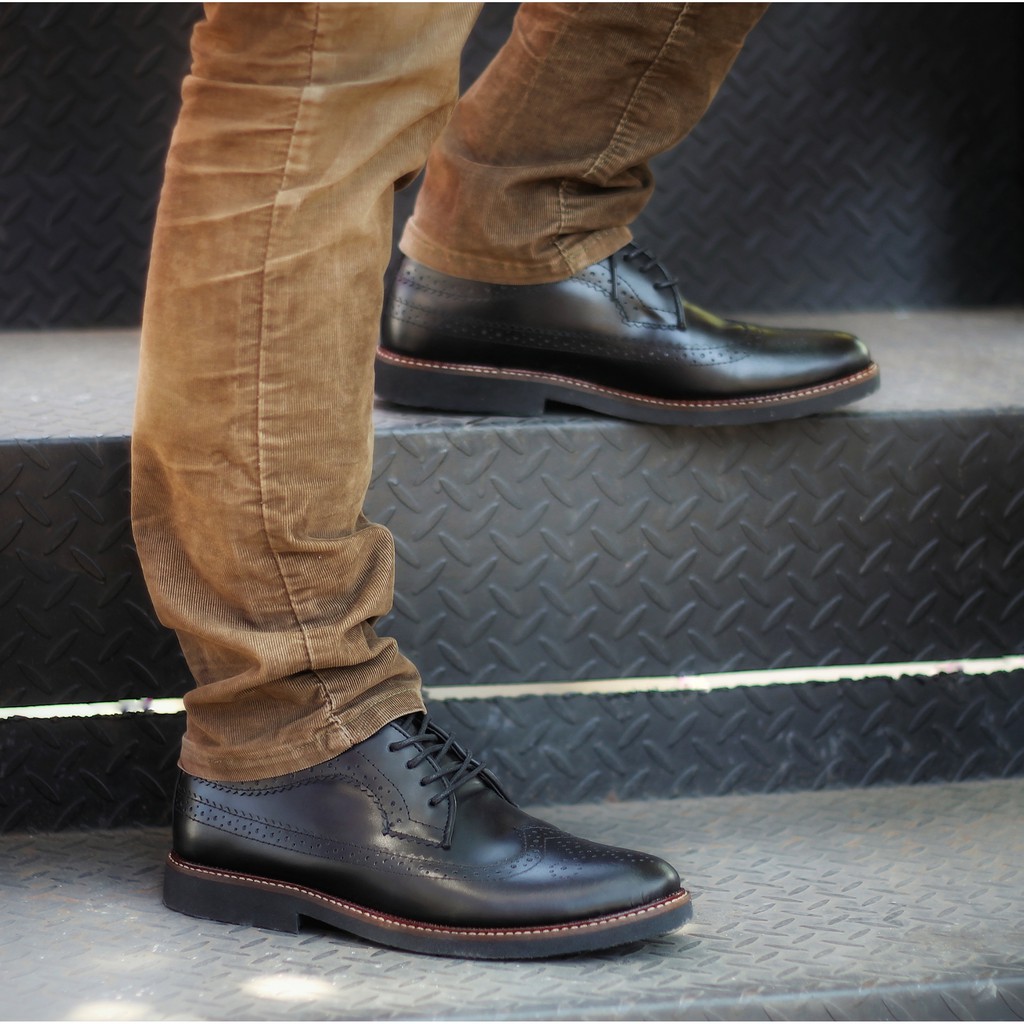 British Black | Sepatu Kulit Vintage Klasik Pria Cowok Longwing Original Footwear | FORIND x Kenzio