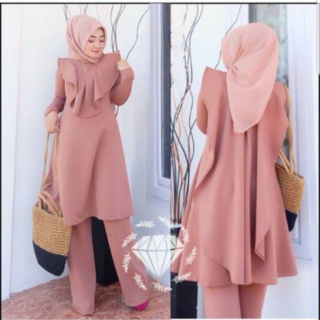 Baju setelan tunik wanita set zivana stelan celana panjang wanita kekinian ukuran L