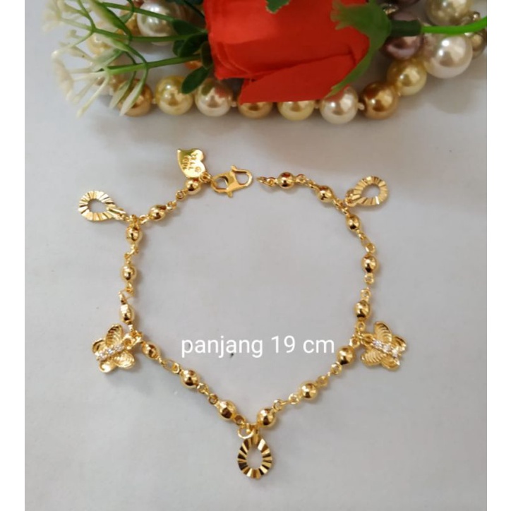 Gelang Tangan Rantai Motif Rumbai Ukuran Simpel Warna Gold Panjang 19cm Perhiasan Wanita Dewasa