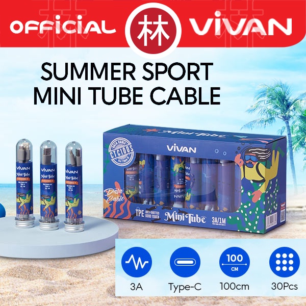 Vivan CTC100S Upgraded 1M Flat Type-C Mini tube Data Cable New CTC100