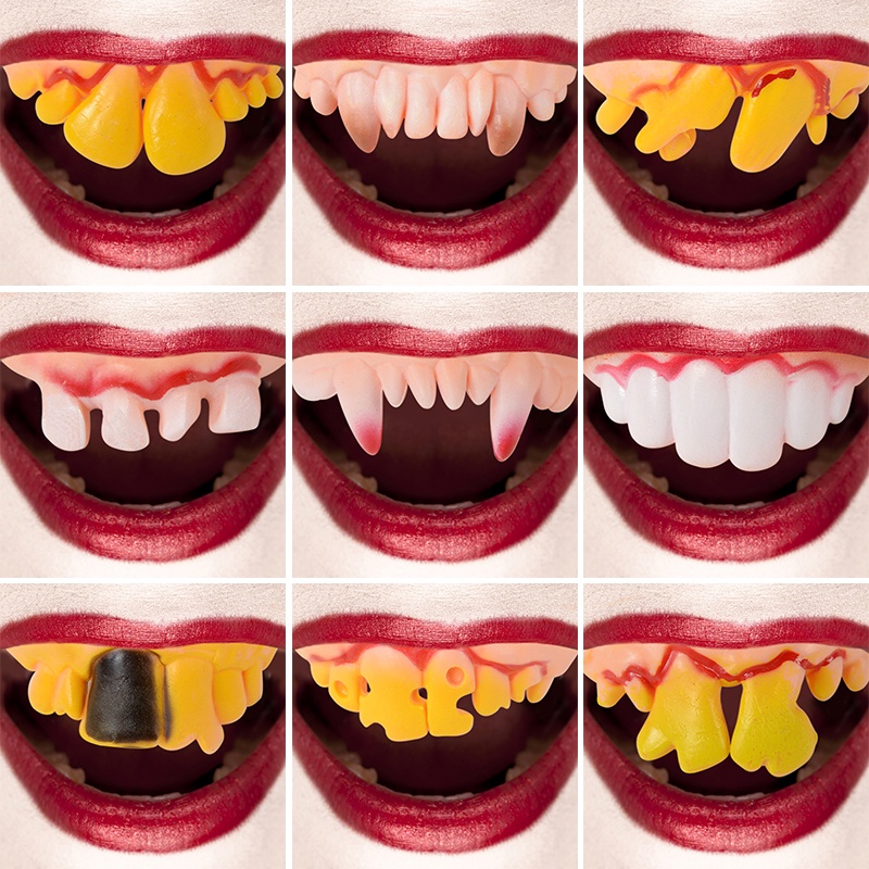 10pcs Gigi Vampire Zombie Depan Bahan Silikon Untuk Dekorasi Halloween