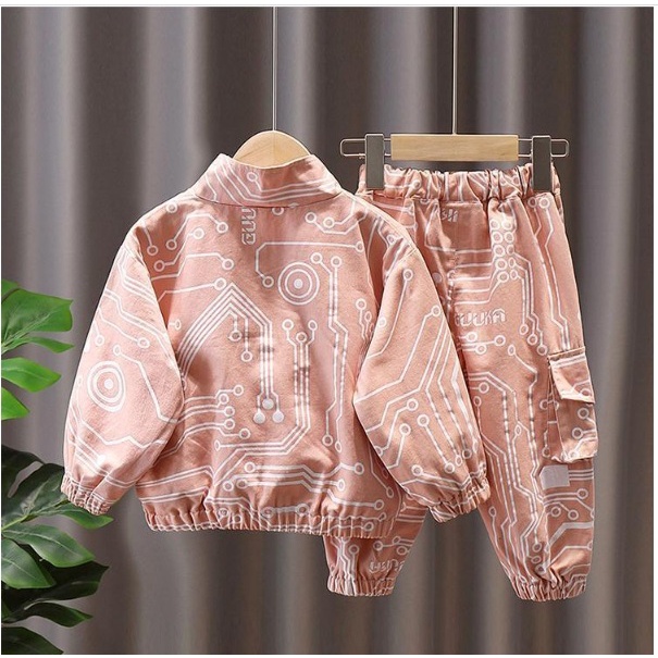 Baju Setelan Anak Cowok Lengan Panjang CELANA JOGER Impor PREMIUM QUALITY- COKLAT PINK ROBOTIC