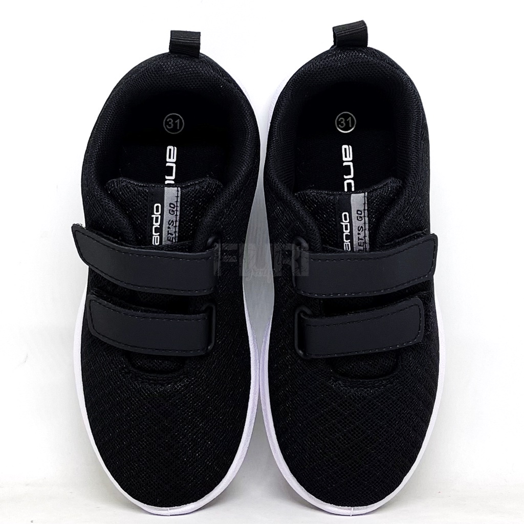 FIURI - ANDO ORIGINAL -  BSC 21 PEREKAT 29-38 HITAM PUTIH - SEPATU SNEAKERS KANVAS SOL KARET ANAK KECIL PEREMPUAN LAKI-LAKI - SEPATU KETS LUCU FASHION TRENDY - SEPATU SEKOLAH PAUD TK SD KRETEKAN PEREKAT CEWEK COWOK MURAH PROMO DISKON BONUS KAOS KAKI