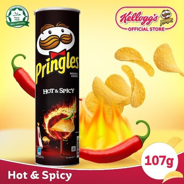 

4eh Bundle 3Pcs Pringles Hot & Spicy Keripik 107Gr 60Jhh