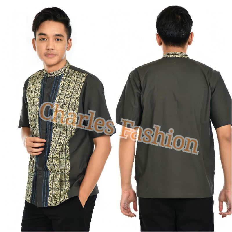 Baju Taqwa Pria Lengan Pendek Atasan Koko Muslim Cowok Corak Batik Bahan Katun Tebal Model Terbaru