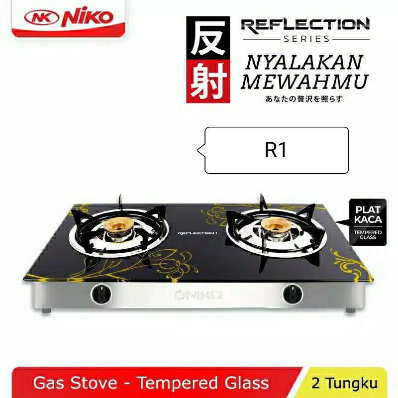 Niko reflection, R1/R2/R2- Kompor Gas Kaca, 2 Tungku Kaca