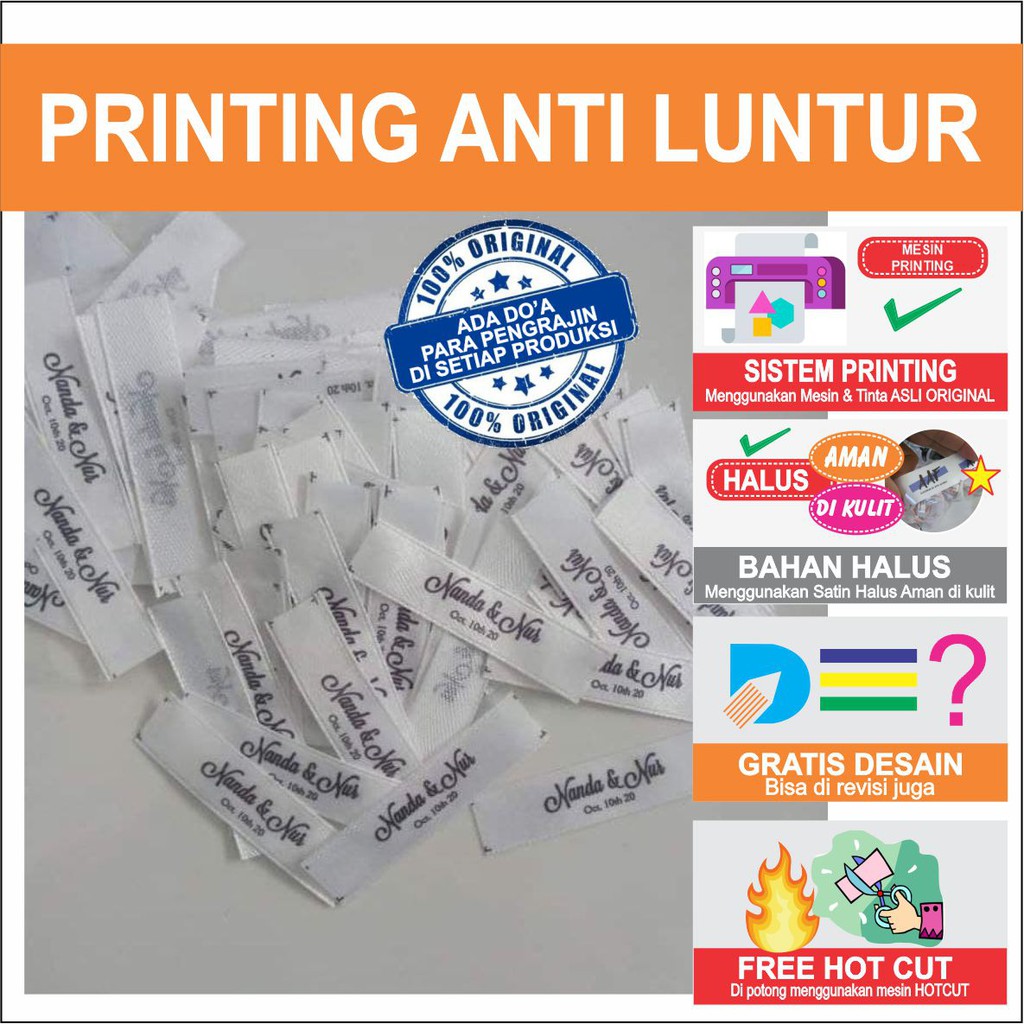 

LABEL ANTI LUNTUR BAJU CUSTOM SATIN FREE DESIGN FREE HOT CUT
