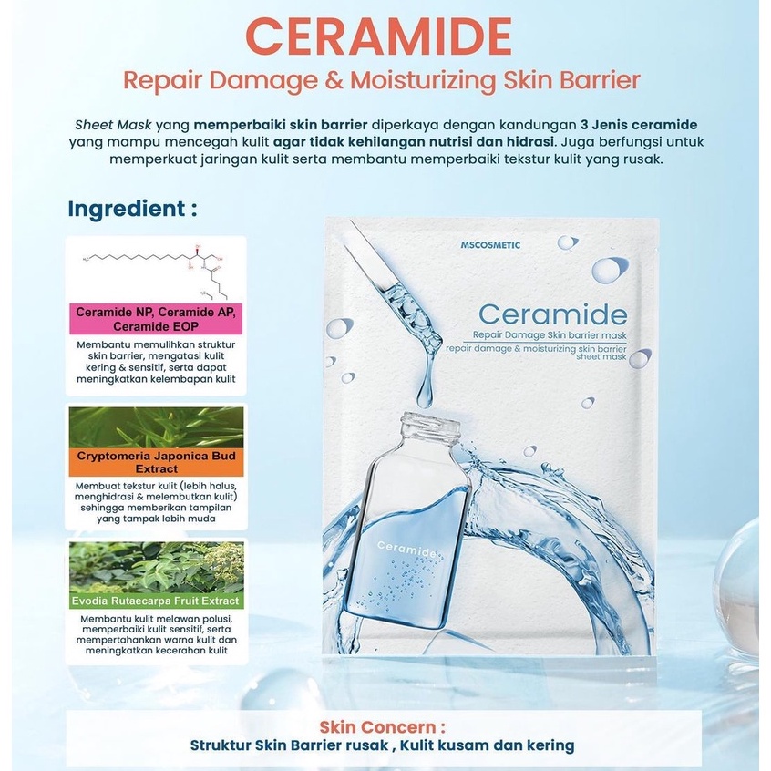 MS GLOW Sheet Mask Ceramide - Repair Damage and Moisturizing Skin Barrier MS Glow Ecer - Terbaru