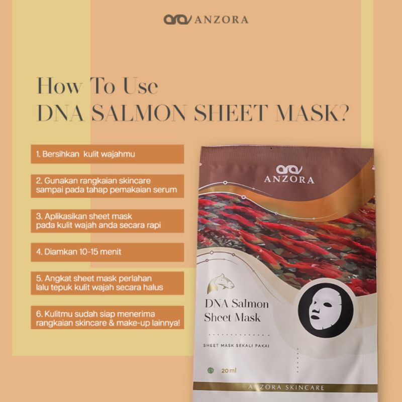 Anzora Skincare Masker (  Sheet Mask with DNA Salmon kering kusam flek ) tekstur kertas sheet mask