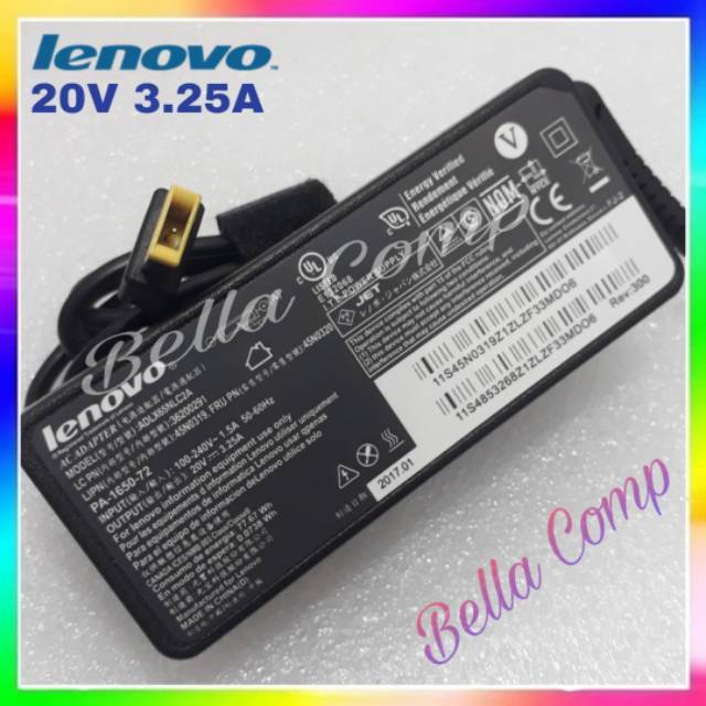 Charger laptop lenovo Bonus kabel power Output 20V 3.25A USB Compatible lenovo  USB