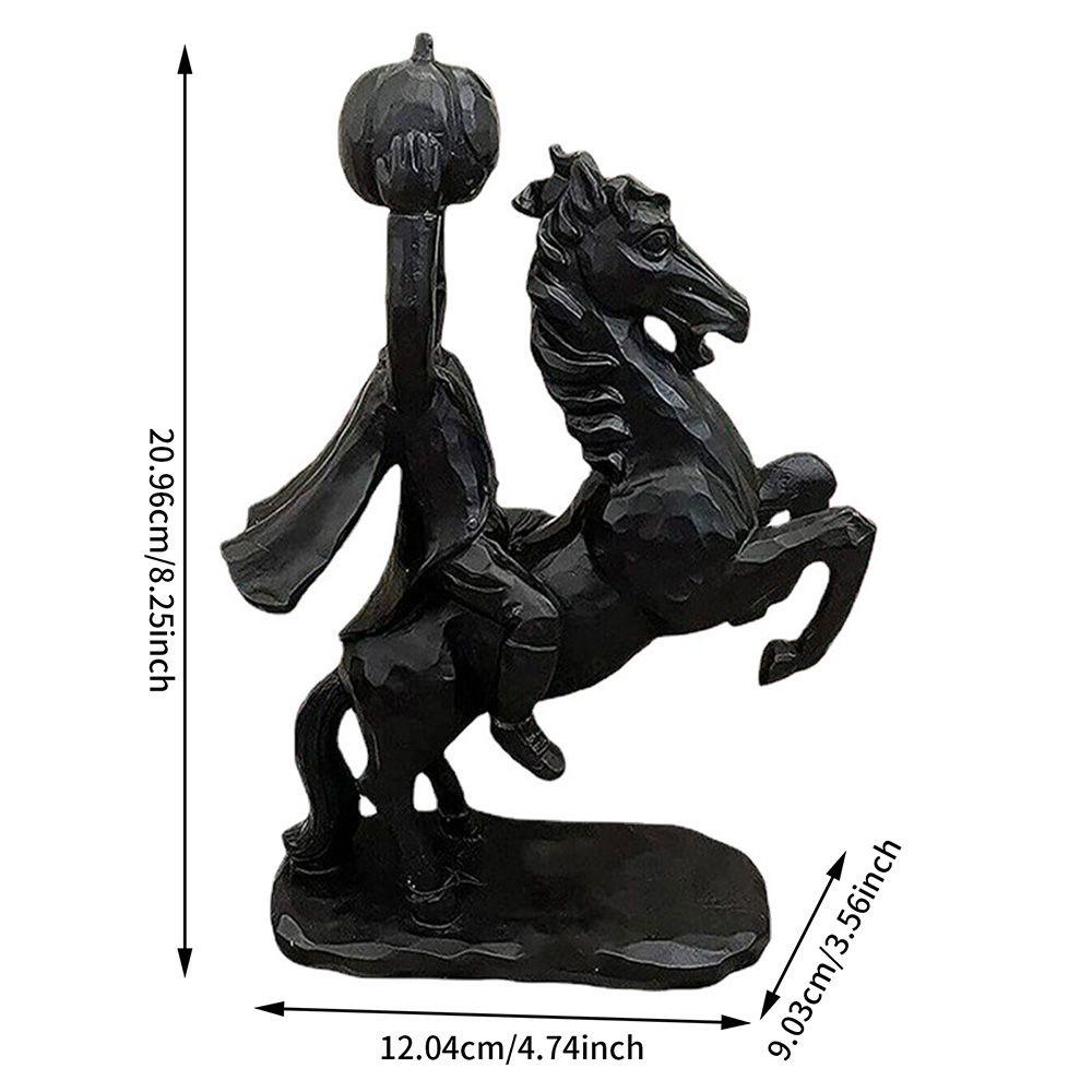 Needway Patung Horseman Tanpa Kepala Labu Hitam Kepala Hadiah Patung DIY Ornamen Dekorasi Desktop