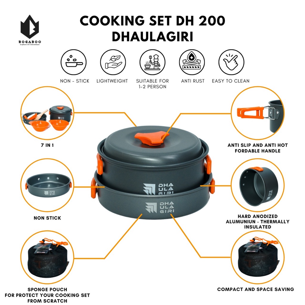 Dhaulagiri Cooking Set DH-200 - Alat Masak set Outdoor Gunung - Nesting Panci - Coking Set Piknik