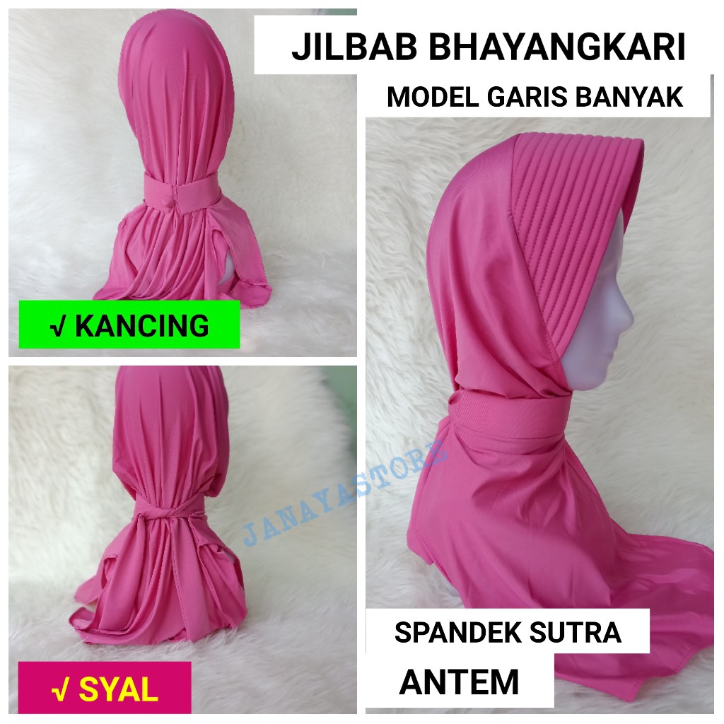 Jilbab Bhayangkari Antem Spandek Sutra Jilbab PSH Bhayangkari Anti Tembem tumpuk garis banyak tumpuk