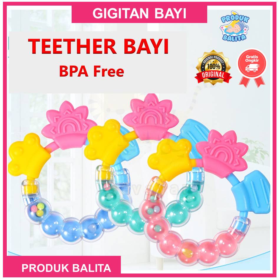 Teether Gigitan Bayi Kerincingan Bulat rattle genggam bayi Mainan Gigitan Bayi Bahan Silikon Murah