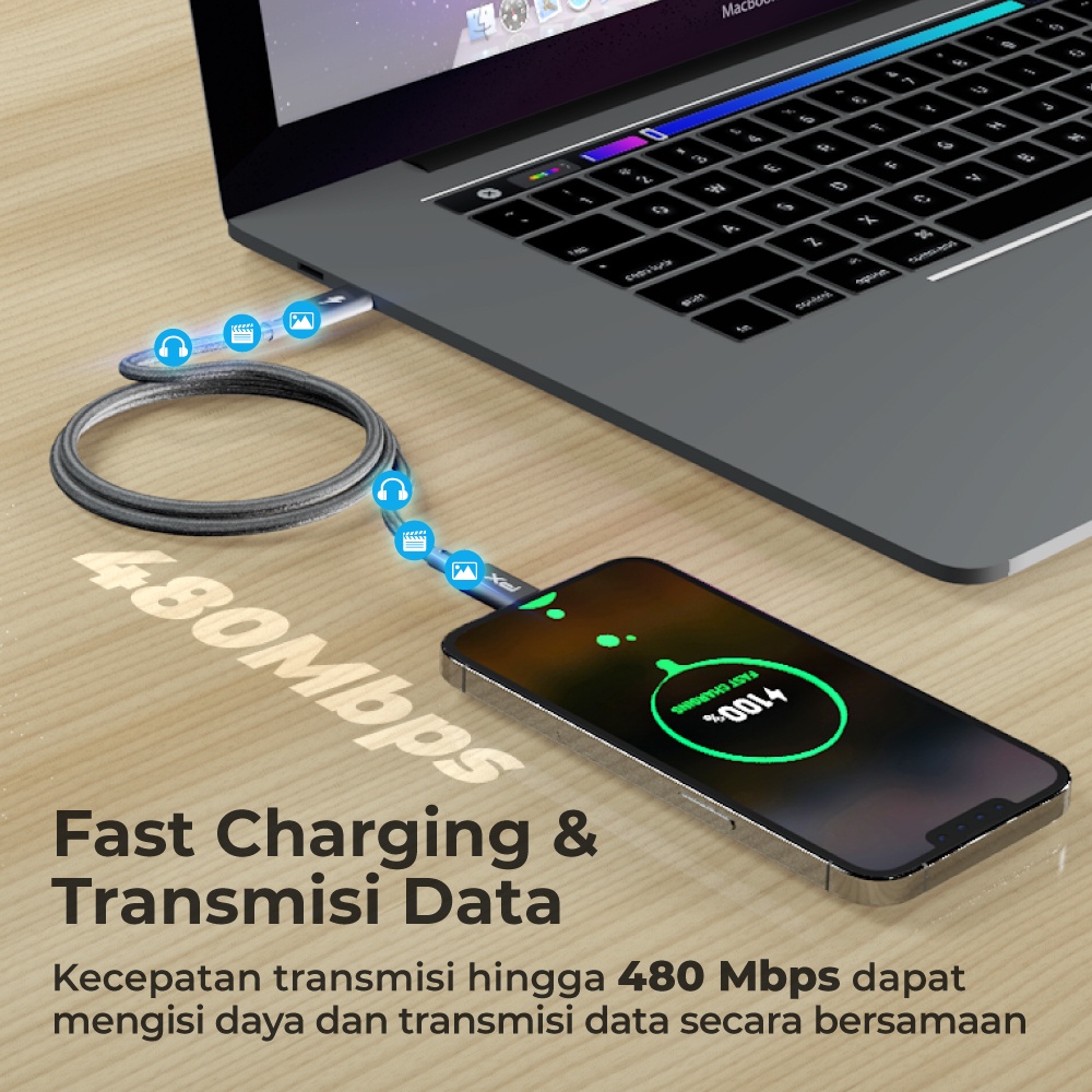 Kabel Data iPhone Lightning Fast Charging MFi 1.8m PX UCL-1.8G